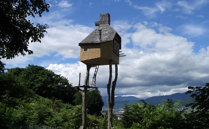 Casa sobre dois troncos. Foto: Divulgação