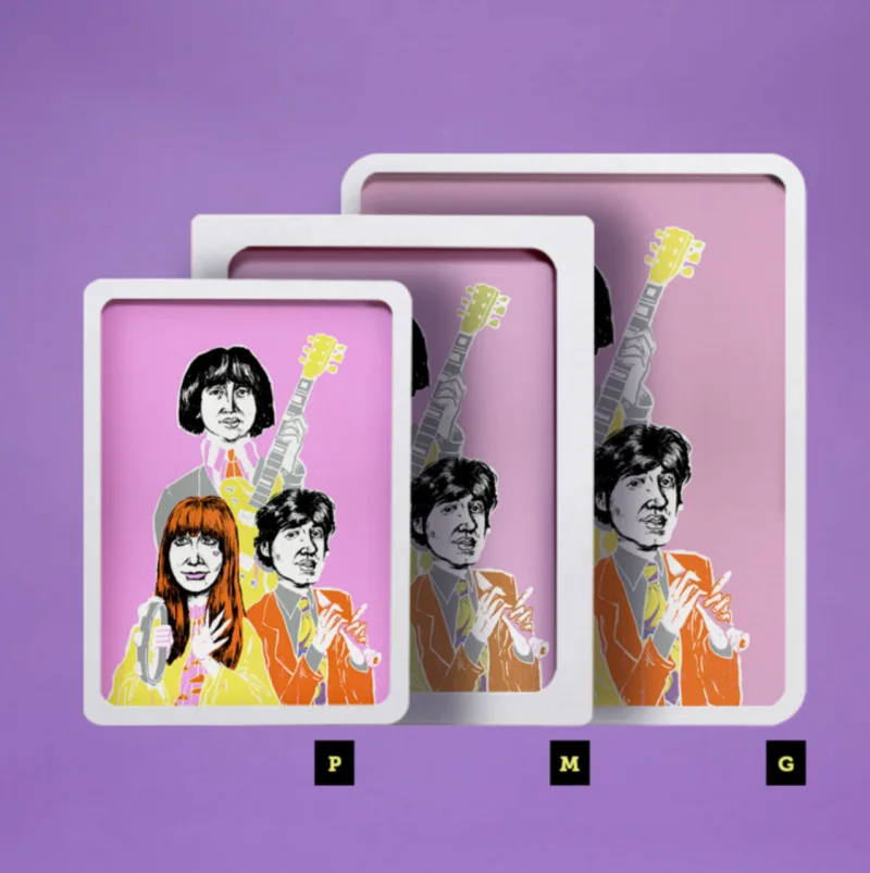 Quadro Mutantes com moldura laminada, para presentear o amigo ligado em música. Em três tamanhos: P - R$ 79,90. M - R$ 89,90. G - 115. Na Adot.