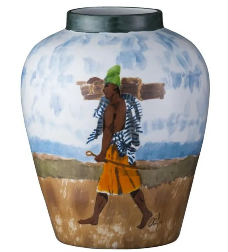 Coleção de porcelanas com ilustrações inspiradas nos desenhos do pintor francês Jean Baptiste Debret sobre personagens coloniais brasileiros. O design é de Attilio Baschera e Gregorio Kramer, para a 6F Decorações. Foto: 6F Decorações/Divulgação