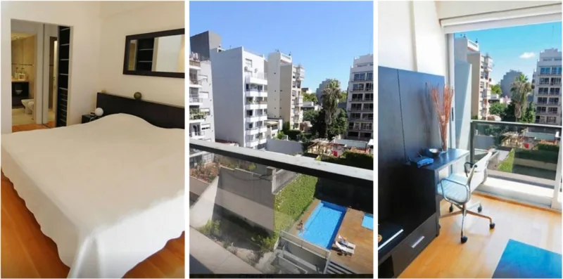 Buenos Aires — 13,580 pesos ($1,488). Apartamento com dormitório, banheiro e condomínio que inclui piscina, academia e pista de caminhada.