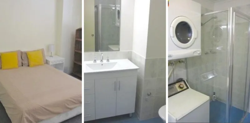 Sydney — 485 Australian dollars a week ($357). Kitnet com um banheiro e dormitório.