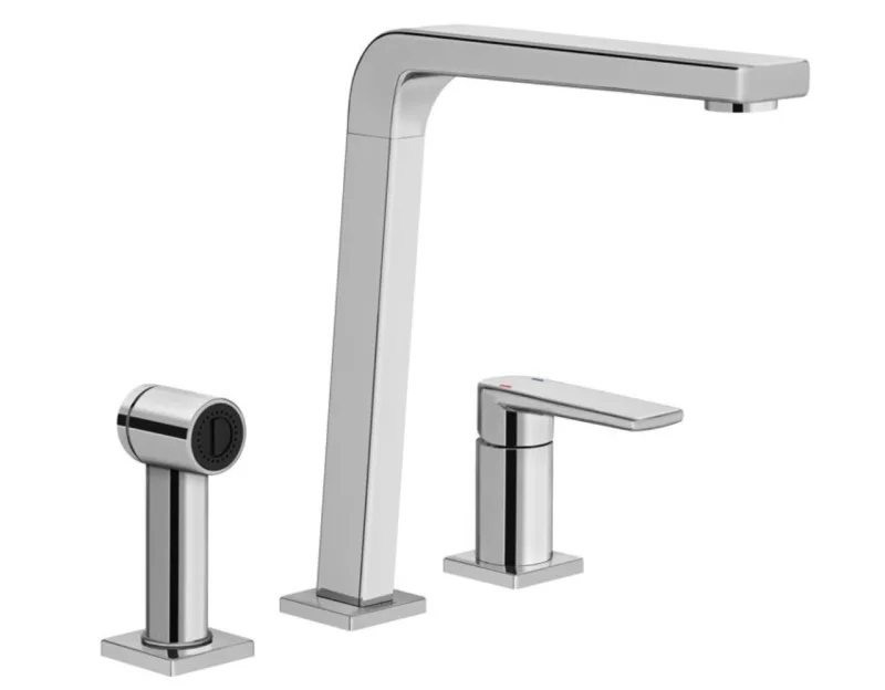 Misturador Monocomando Bistrô para cozinha Docol, com ducha manual flexível e bica que gira 360°. Na Impermix, R$ 950.