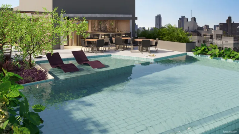 Entre os destaques do Espaço Zen está a piscina com borda infinita