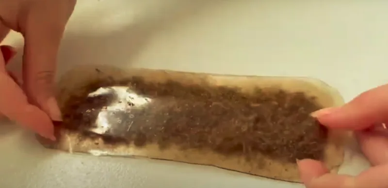 As três camadas do SustainPads: o biofilme permeável por cima, o miolo de fibras de jussara e bananeira, e o biofilme impermeável por baixo