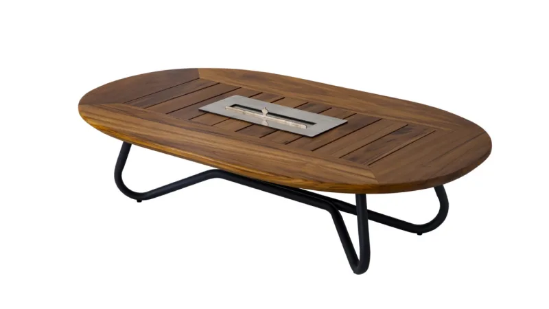 Mesa de centro Armani, por Aluminas, em madeira e metal, conta com minilareira.