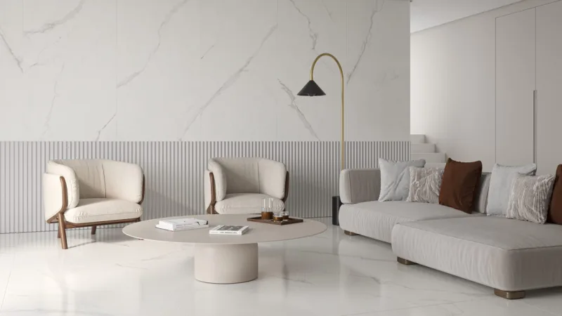 Porcelanato Venatino da Incepa, inspirado no clássico Carrara italiano.