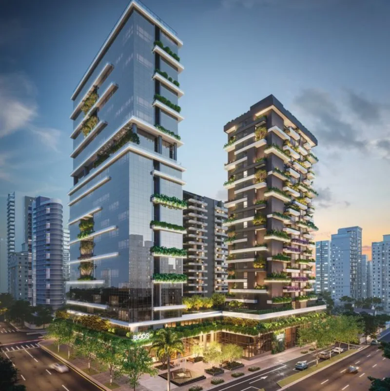 O edifício Bioos conta com duas torres, Bioos Health, comercial, e a Bioos Home, residencial voltada para o público 60+.