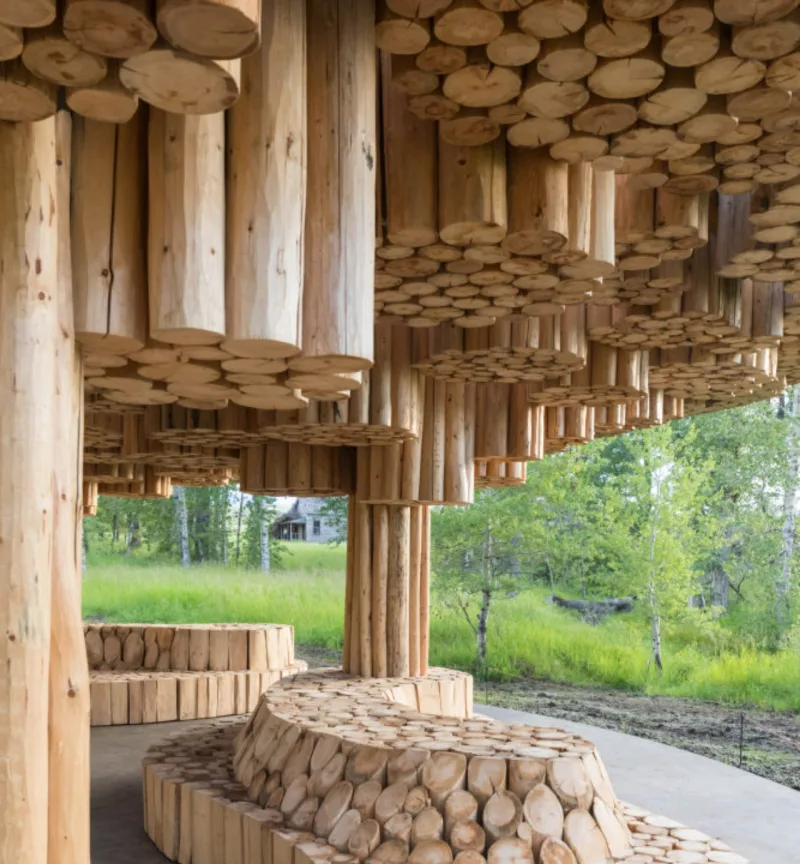 Detalhe do pavilhão Xilema, em Montana, nos Estados Unidos, projetado por Francis Kéré.