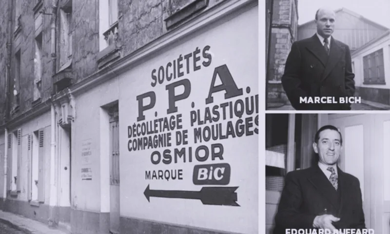 Marcel Bich e Édouard Buffard se uniram para aprimorar o design do produto e abriram a fábrica em 1946, na França.