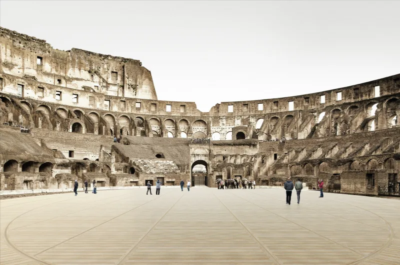 Projeto de piso retrátil colocará visitantes no centro da arena do Coliseu, em Roma